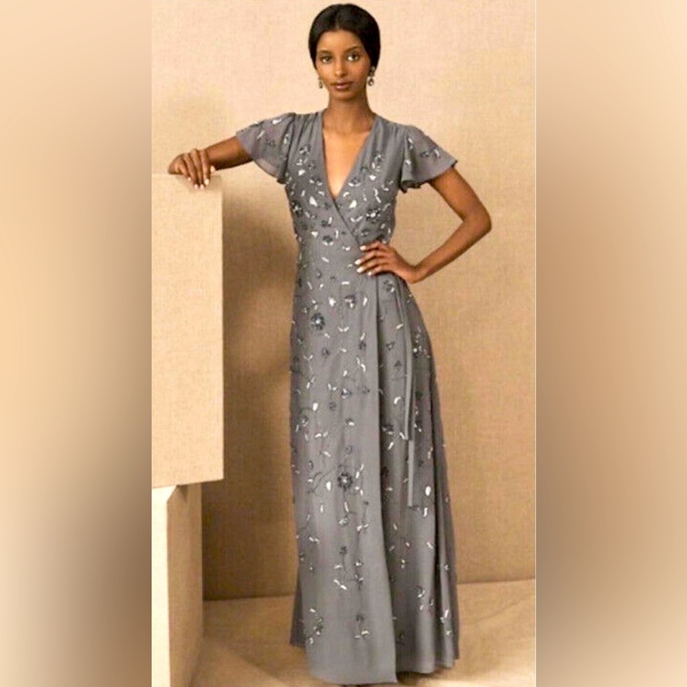 BHLDN Beaded Plymouth Wrap Full Length Gown Size 2